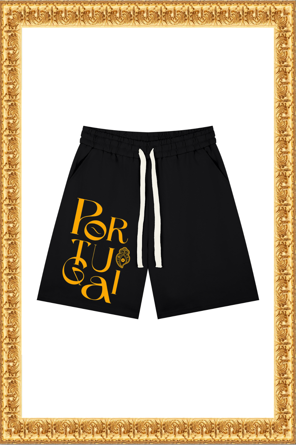 Born in Portugal - Loose Fit Drawstring Shorts (Black)