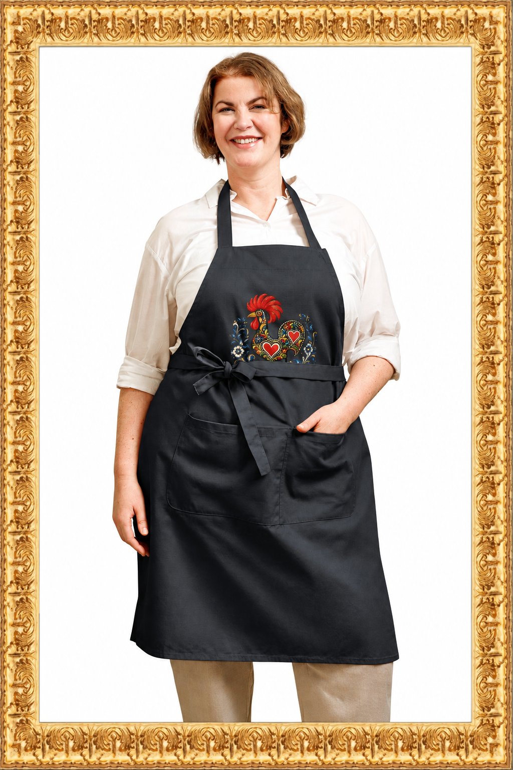 Apron product photo in the ornate gold frame