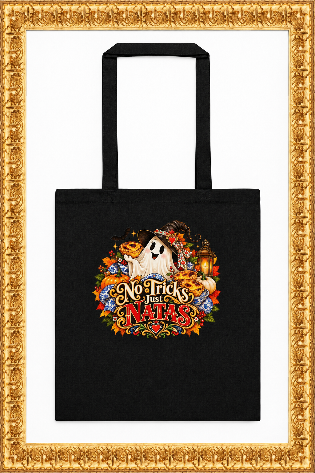 Cotton color tote bag in the gold frame