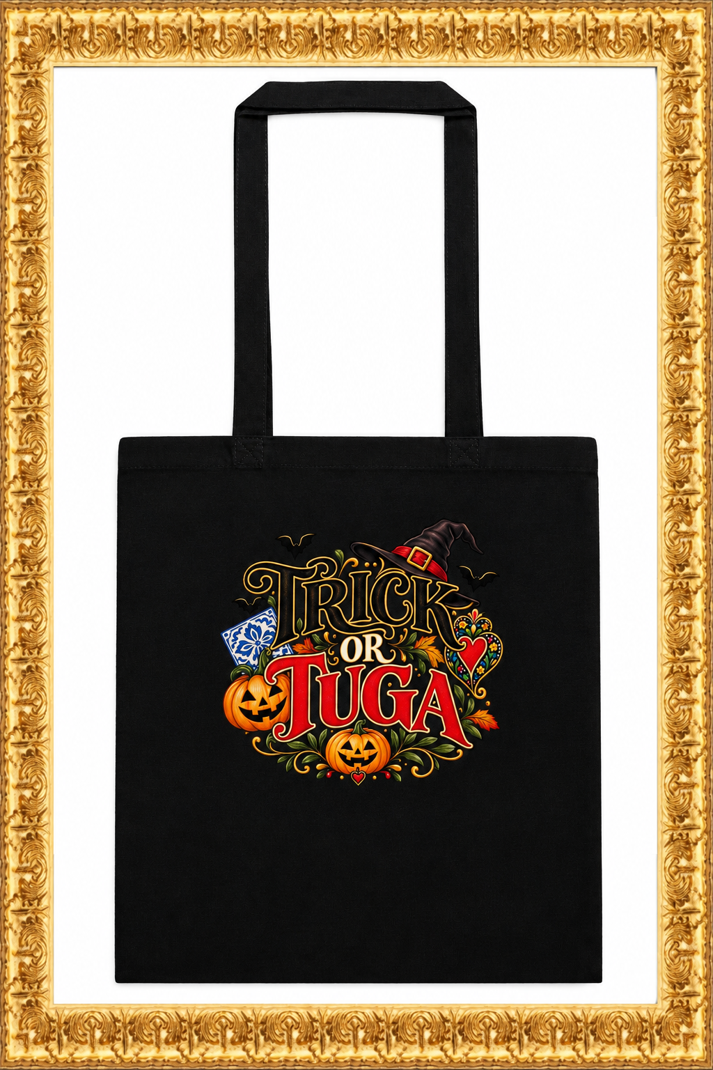 Cotton color tote bag inside the gold frame