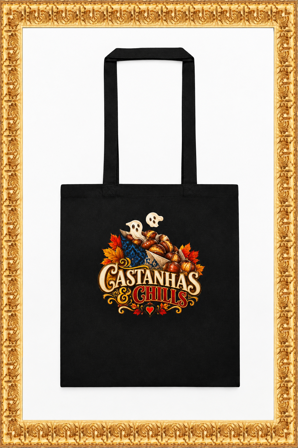 Cotton color tote bag inside the gold frame