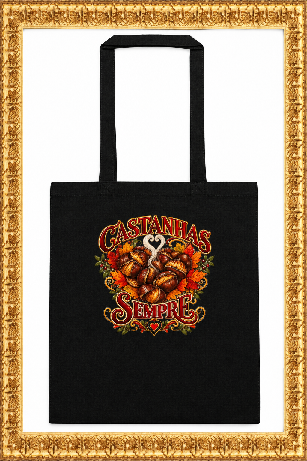 Cotton color tote bag inside the gold frame