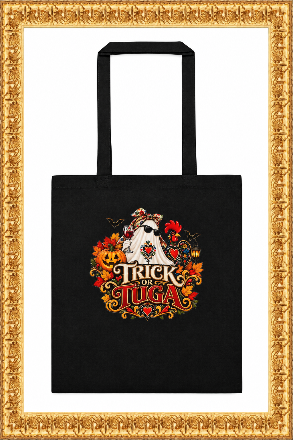 Cotton color tote bag inside the gold frame
