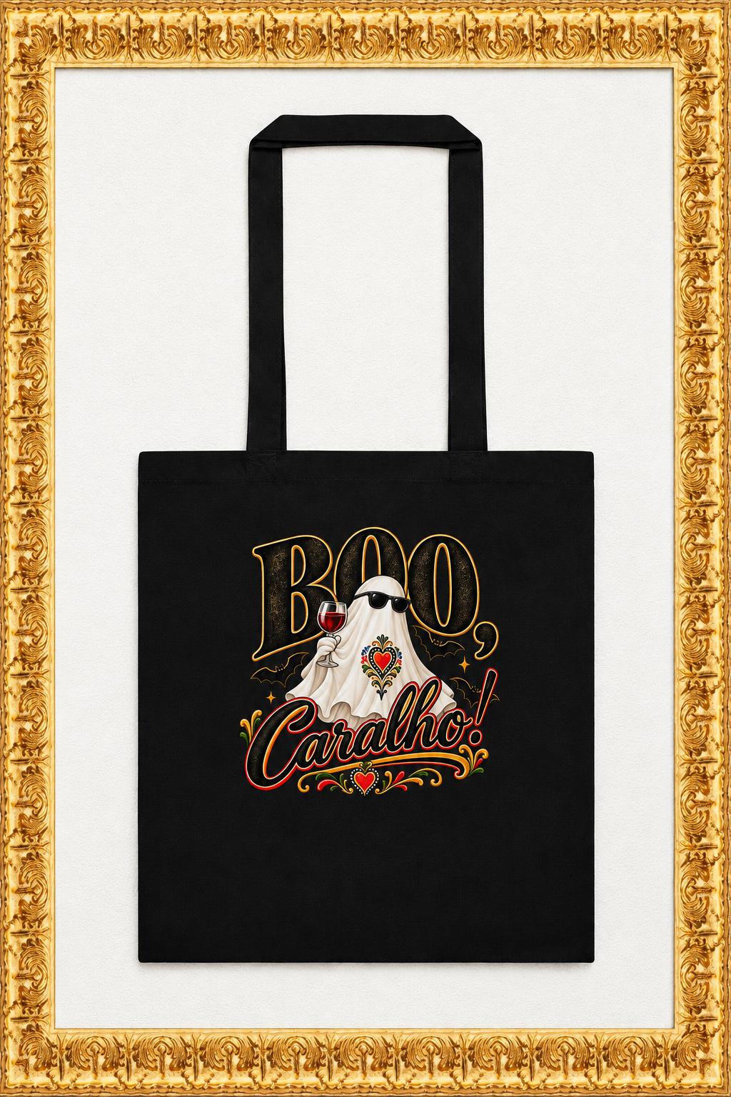 Cotton color tote bag inside the gold frame