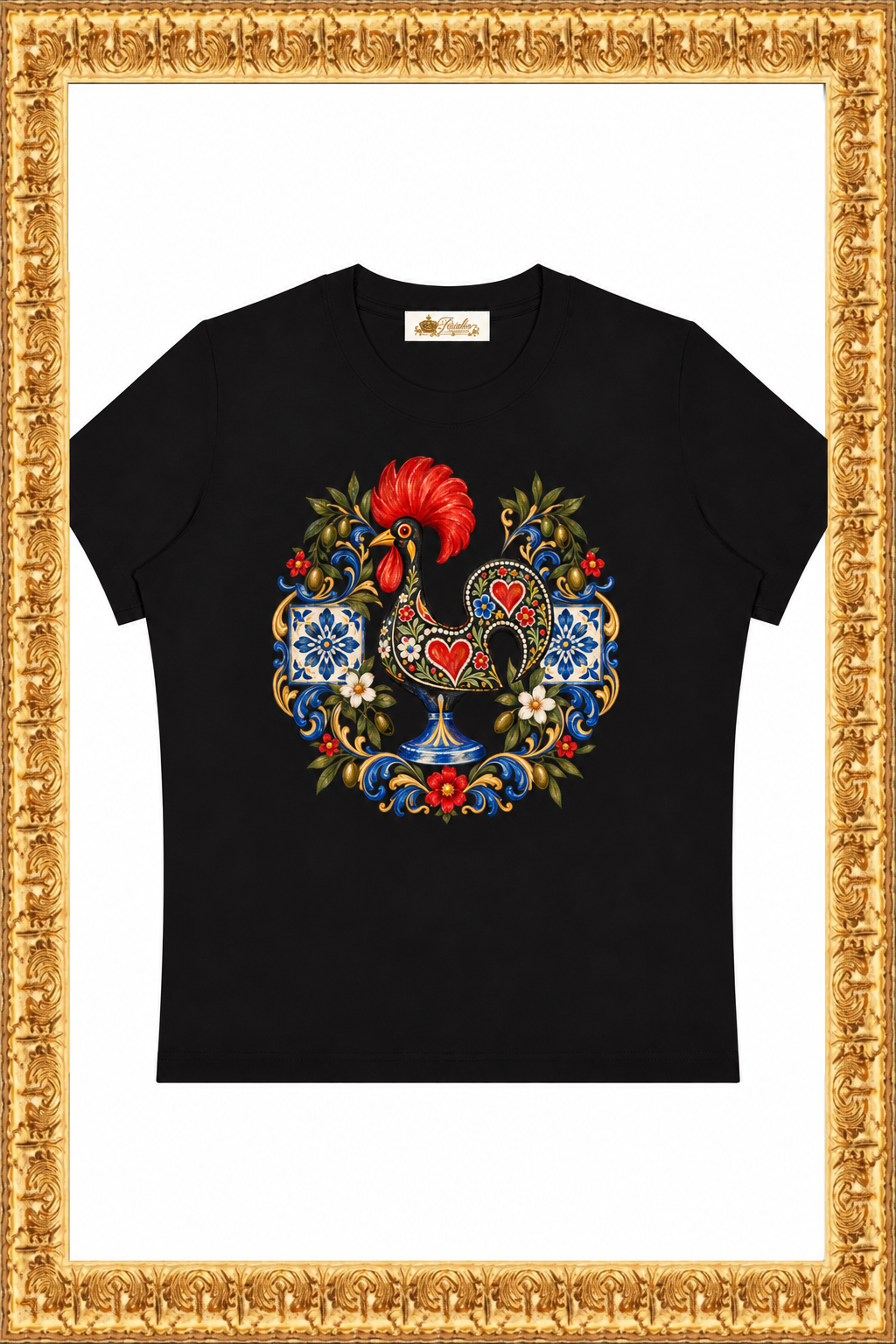 Galo de Barcelos Women’s Sorona Crewneck T-Shirt in gold frame