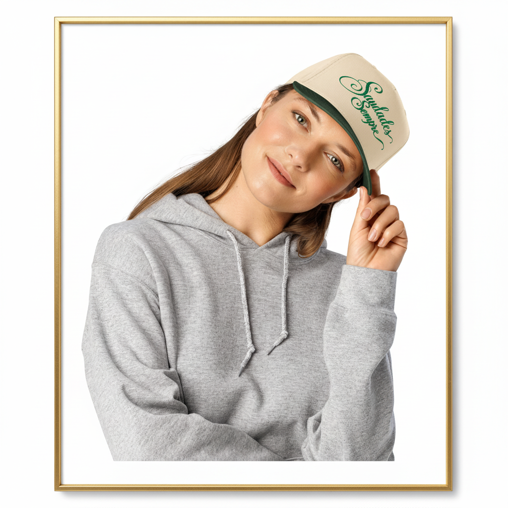 Saudades Sempre cap with an elegant gold frame