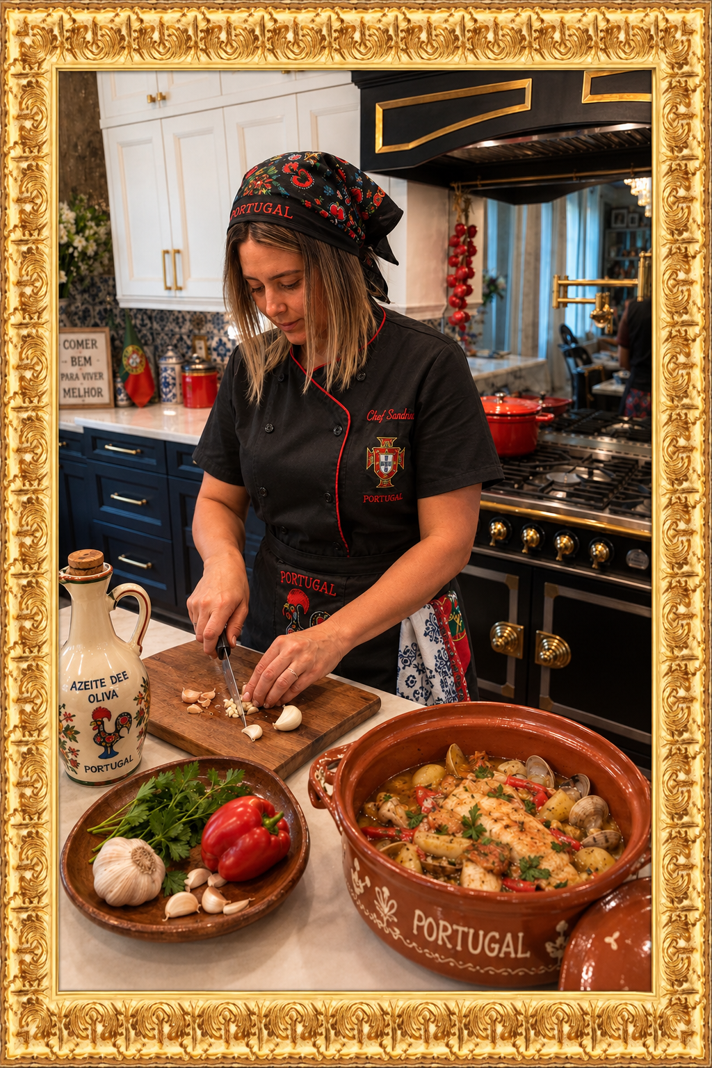 Kitchen photo with the matching ornate gold frame