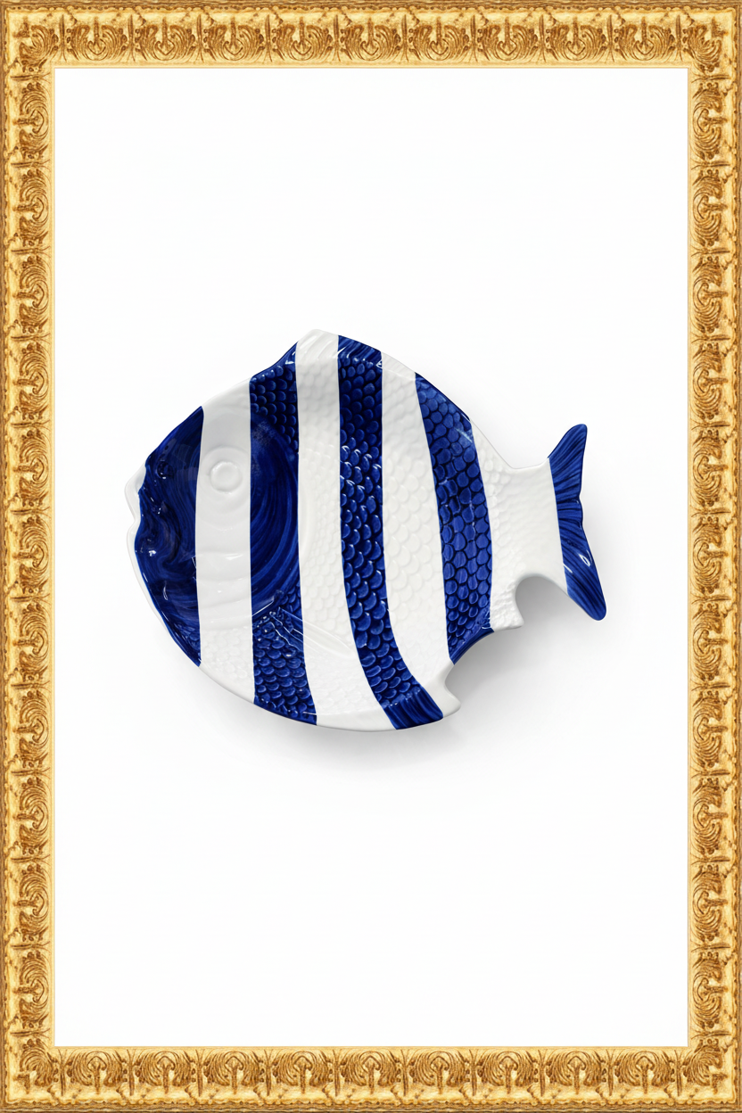 Soup Plate Fish with ornate vertical gold frame